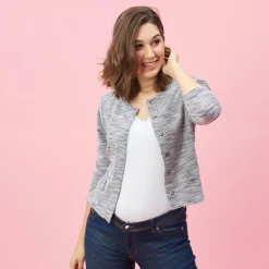 Veste molleton à pressions manches longues femme - Bleu gris
