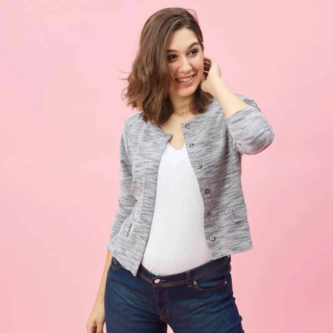 Veste molleton à pressions manches longues femme - Bleu gris