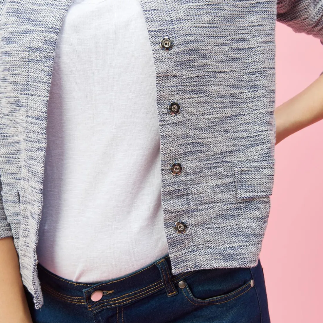 Veste molleton à pressions manches longues femme - Bleu gris