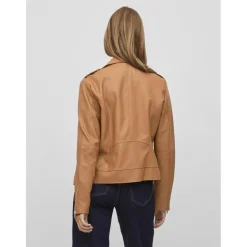 Veste motard poignets zippés marron en viscose