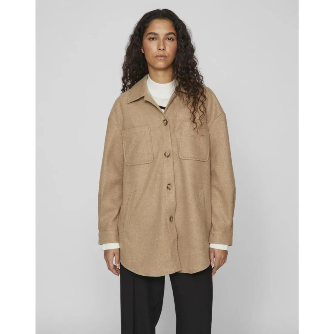 Veste poignets boutonnés col en v marron foncé