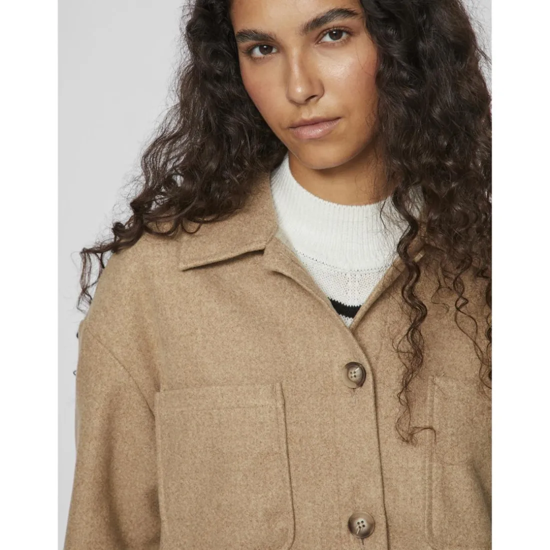 Veste poignets boutonnés col en v marron foncé