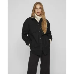 Veste poignets boutonnés col en v noir