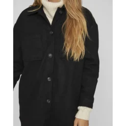 Veste poignets boutonnés col en v noir