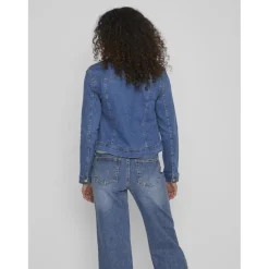 Veste poignets boutonnés col à revers bleu en coton