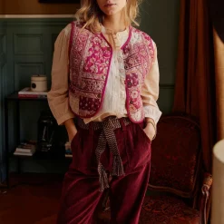 Veste Sans Manches MAXINE - Patchwork bordeaux en coton