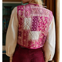 Veste Sans Manches MAXINE - Patchwork bordeaux en coton