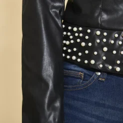 Veste zippée manches longues perles femme - Noir