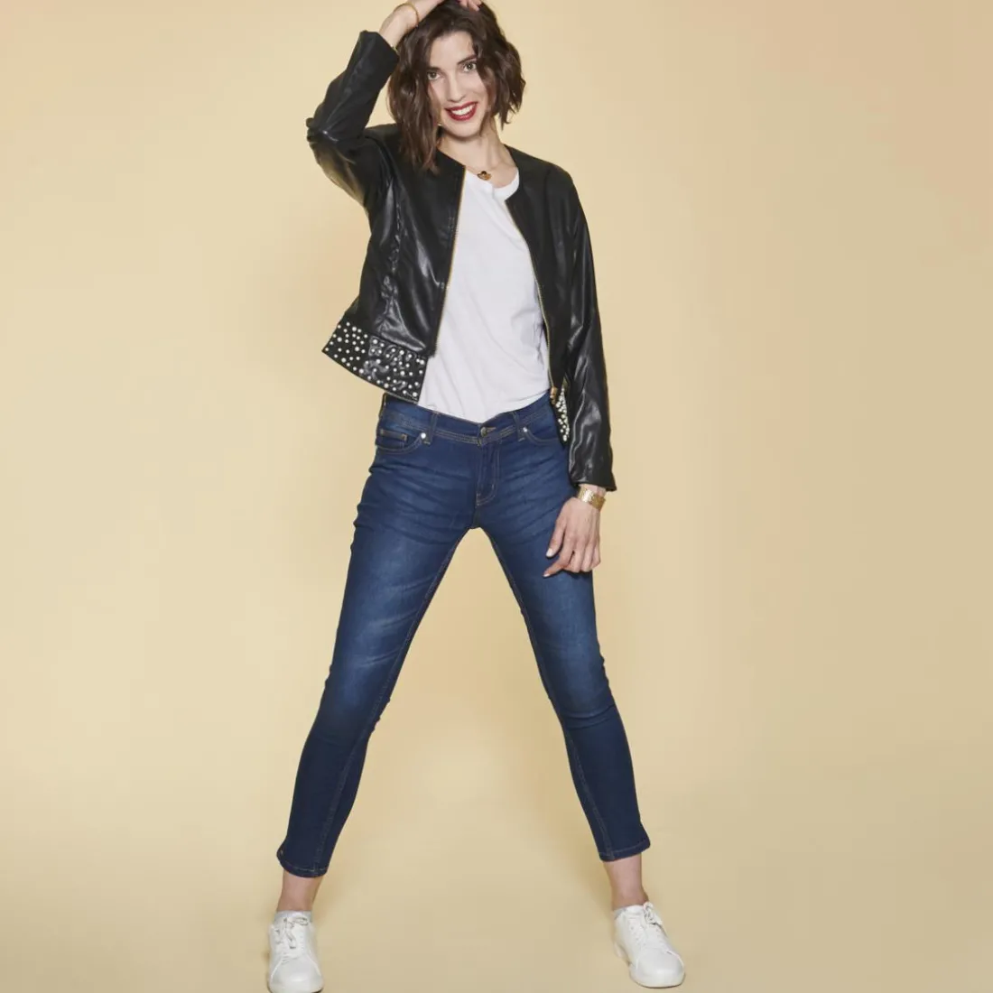 Veste zippée manches longues perles femme - Noir