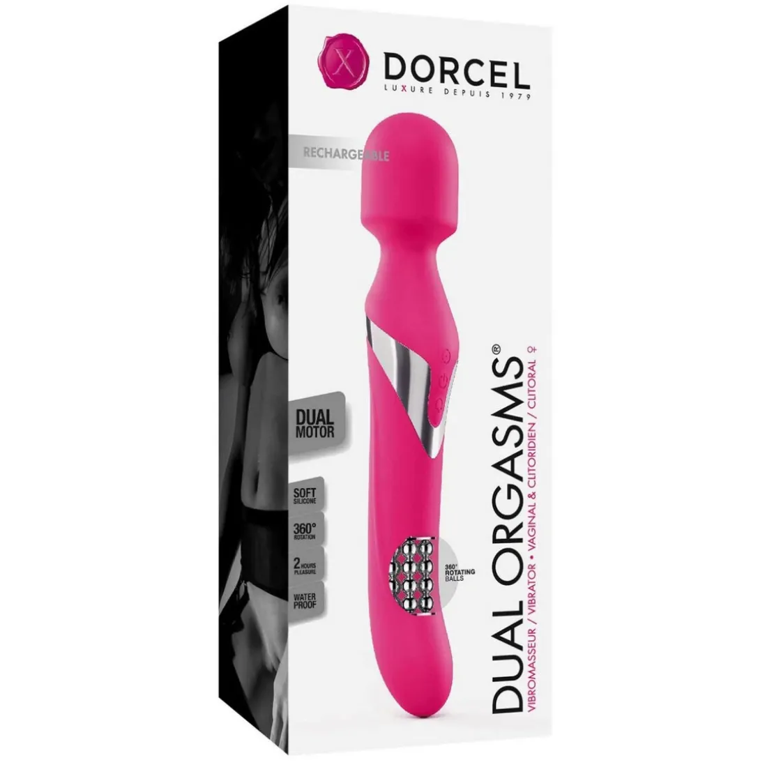 Vibromasseur/stimulateur/wand DUAL ORGASMS MAGENTA - Rose Dorcel